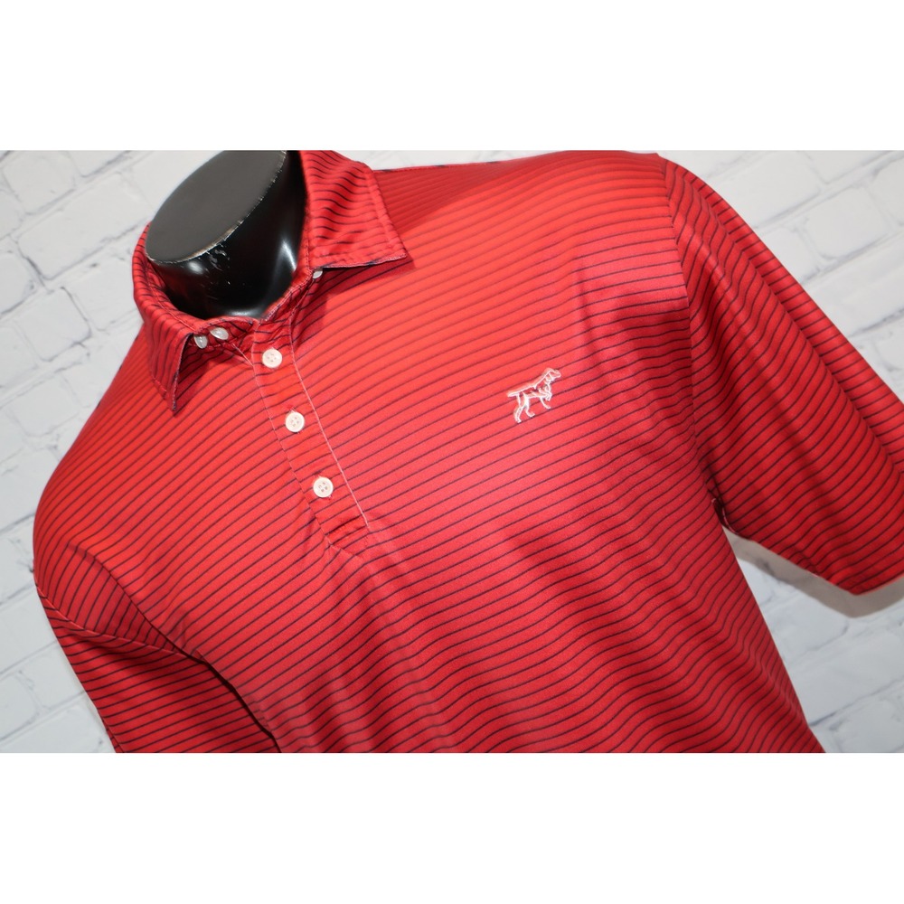 Fieldstone Golf Polo Shirt Mens XL Red Striped Performance Hunting Dog Polyester